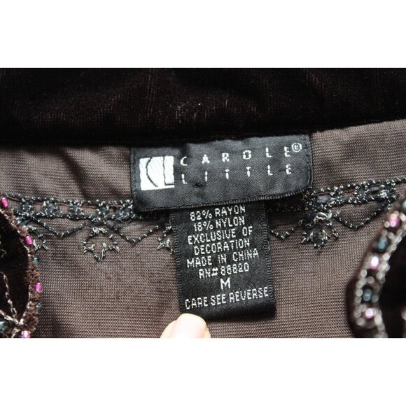 Vintage Velvet Blouse Size Medium Beaded Sequin Embroidered Artsy Hippie Boho - Picture 6 of 11